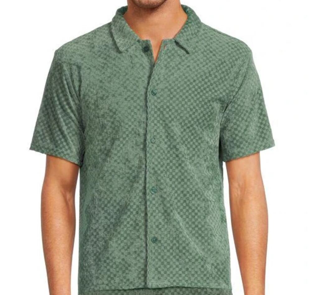Fleece Factory Textured Short Sleeve Shirt Men S Vintage Teal Button Up Collared